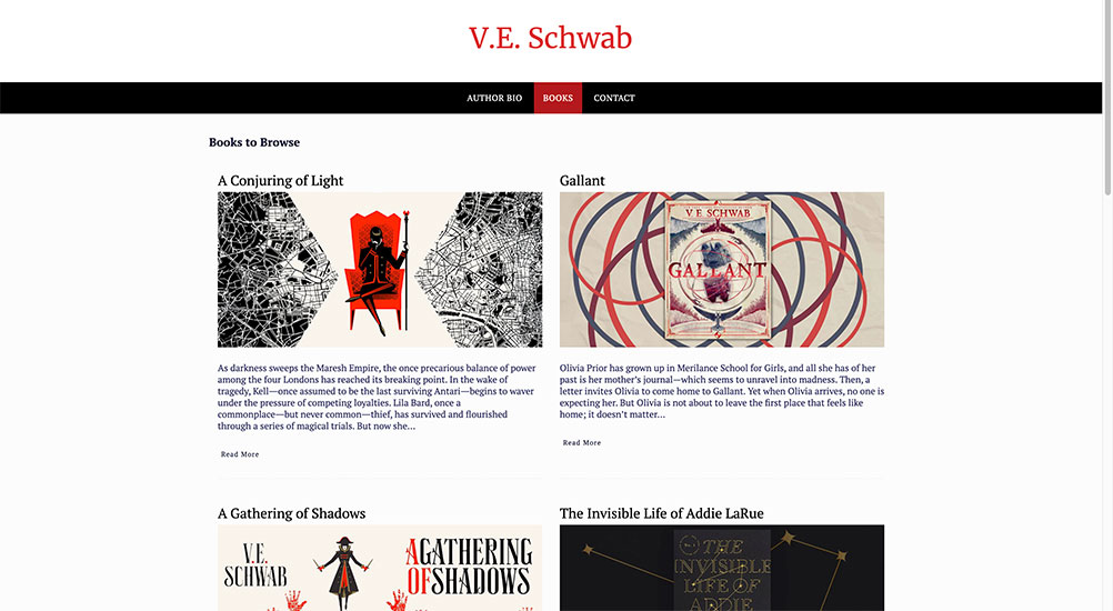 V.E. Schwab author site screenshot